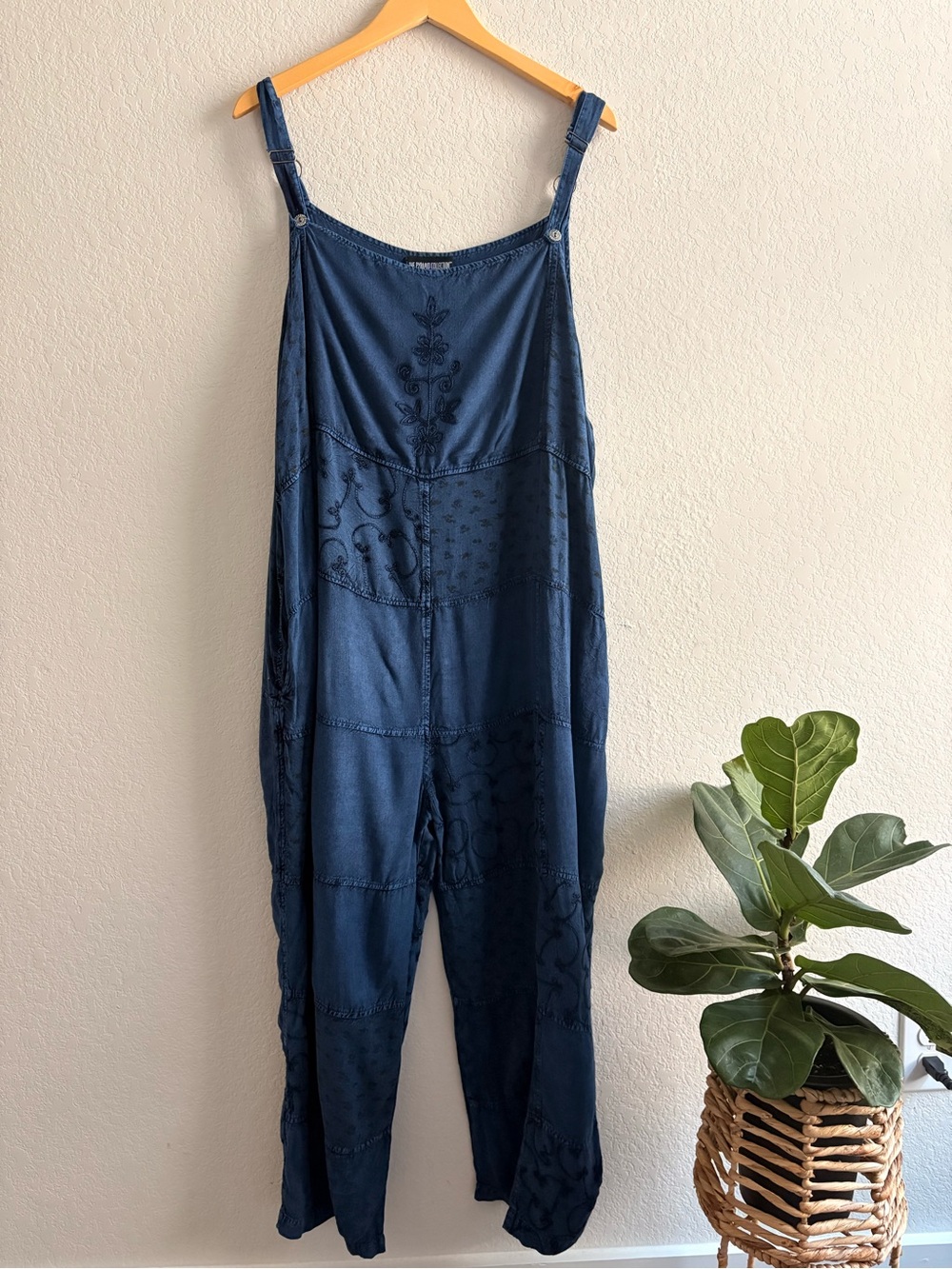 The Pyramid Collection Indigo Embroidered boho Romper Jumpsuit 2X